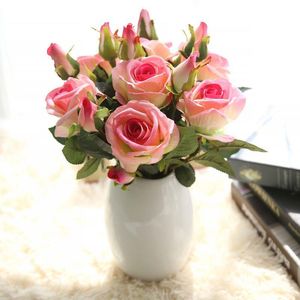 Wedding Bridal Party Home Decoration Artificial Silk Rose Flowers Bouquet White Pink Red House Garden Festival Bar Decorative Wreaths