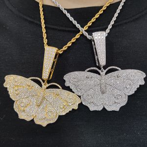 Iced Out Butterfly Hänge Halsband Storlek Guld Silver Plated Mens Hip Hop Smycken Gift