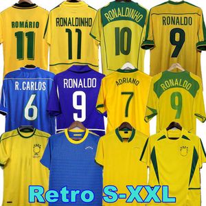 ronaldinho gömlek toptan satış-1998 Brasil Futbol Formaları Retro Gömlek Carlos Romario Ronaldo Ronaldinho Camisa de Futebol Brezilya Rivaldo Adriano