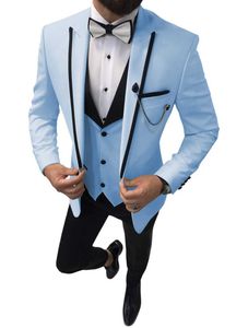 2021 Najnowsze Płaszcz Spodnie Wzory Formalne Męskie Garnitury Wedding Sky Blue Peaked Lapel Groom Tuxedo Best Man Blazer Sztuka Kostium Homme X0608