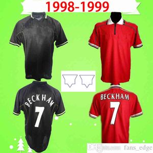 kırmızı erkek üniformaları toptan satış-1998 Retro Futbol Forması Adam UTD Vintage Klasik Futbol Gömlek Üst Üniforma Kırmızı Black Solskjaer Manchester Beckham Scholes Giggs