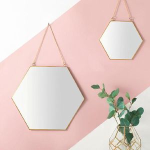 altıgen ayna toptan satış-Aynalar Nordic Minimalist Ev Dekorasyon Geometrik Şekil Altın Pirinç Altıgen Ayna Banyo Giriş Makyaj
