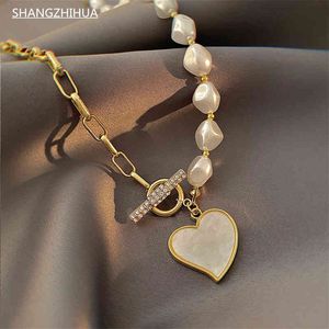 Shangzhihua halsband och lyxiga ihåliga pärlkedjor broscher hjärtformade hängen kvinnors mode semestergåvor smycken