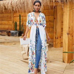 Wholesale maxi dresses cardigans for sale - Group buy Bohemian Maxi Dresses Women Sexy V Neck Beach Sarongs Hippie Printed Long Dress Floral Elegant Cardigan Loose Female