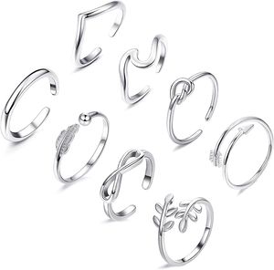 ensembles d'anneaux empilables achat en gros de 8pcs ouvert pour les femmes arrow Knot Wave Empilable Thumb Bagues réglables Set