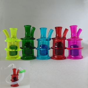Olja DAB Rig Bong Mini Hookah Recycler Glas Vatten Bongs med mm brännare Rör silikon Slang Droppspets Perc Rökning Pipes Percolator
