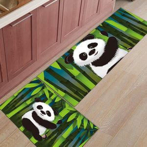 suelo de bambú verde al por mayor-Animal lindo panda verde bambú cocina alfombra entrada casa entrada felpa dormitorio decoración de piso alfombra baño antideslizante alfombras