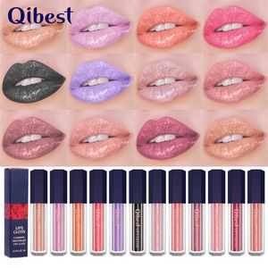QIBEST Metallic Lip Gloss Moisturize Highlights Diamond Pearl Lipstick Långvarig Glitter Lips Glasyr