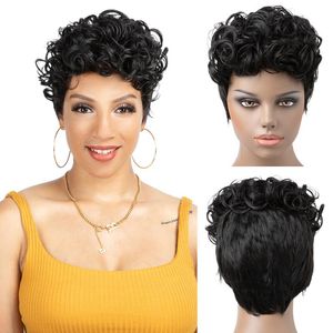 pixie bob perücke großhandel-Synthetische Perücken Kurzer Schnitt Haar Pixie Brazilian Kinky Curly Black Red Bob Afro Perücke Für Frauen