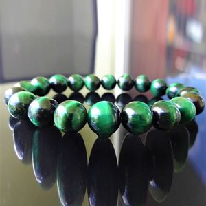 Wholesale genuine emeralds resale online - MG1159 Trendy Grade Genuine Emerald Green Tiger Eye Bead Bracelet for Men Natural Gemstone Energy Bracelet