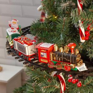 electric toy trains sets toptan satış-Dekoratif Nesneler Figürinler Elektrikli Noel Ağacı Tren Seti Gerçekçi Seslerinize Bağlanır Işıkları Hediye Oyuncak Pil