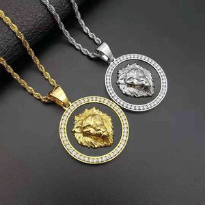Mens Iced Chains link New hip hop hiphop cuban titanium steel gold plated micro set zircon Lion Head Pendant Necklace Jewelry