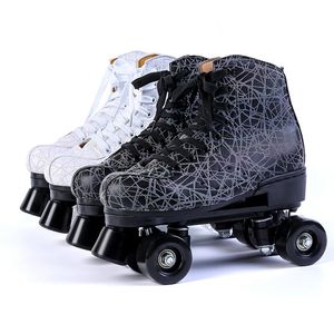 tekerlekli silindir ayakkabıları çocukları toptan satış-Satır içi tekerlekli paten baskı yapay lether ayakkabı kadın erkek çocuklar tekerlekler PU çift sıra patines de ruedas