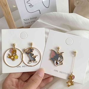 komik hediyeler yılbaşı toptan satış-Kore Bildirimi Saplama Küpe Kadınlar Için Kız Noel Hediyesi Büyük Gül Altın Komik Kedi Mouse Moda Takı Accsori Wholeale