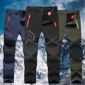 Zimowe Fleece Spodnie Softshell Mężczyźni Outdoor Zagęścić Ciepłe Wodoodporne Sprots Kobiety Plus Rozmiar Wspinaczka Ryby Trekking Spodnie narciarskie H1223