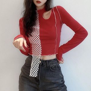 Wholesale sexy cut out shirts resale online - Women s T Shirt Sexy Women High Neck Crop Top Stylish Long Sleeve Patchwork Cut Out Slim Fit Tee Shirt
