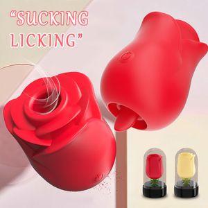 pussy vibratoren großhandel-Rose Sauging Vibrator für Frauen Zunge Licking Pussy Spielzeug Klitoris Stimulator Vaginal Sex Machine Erwachsene Masturbation Porno Werkzeuge