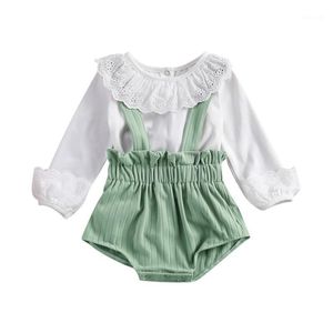 Clothing Sets Emmababy Autumn M Toddler Baby Girl Set Green Suspender Shorts White Lace Ruffled Neck Long Sleeve Top Spring1