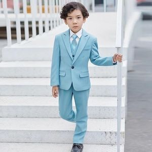 Męskie Garnitury Blask Blue Light Wedding Boy Siats Sztuk Kurtka Spodnie Kamizelka Bowtie Szary dla dzieci Custome Homme Formal Classic