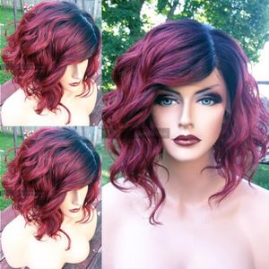 Bob Style Two Tone B J Burgundy Ombre Human Hair Lace Front Wig Short Bob Wine Red Full Lace Wig Tfbew