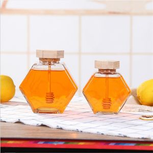 Glazen Honey Jar voor ml ml Mini kleine honingflescontainer pot met houten stok spoon1 R2