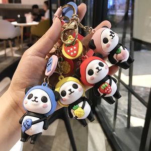 милый брелок для ключей от panda оптовых-Высочайшее качество Panda автомобиль брелок женский милый мультфильм многоцветный красный творческий парень школьная сумка подвеска