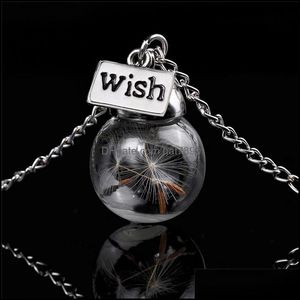 Pendant Necklaces Pendants Jewelry H Hyde Glass Bottle Necklace Natural Dandelion Seed In Long Make A Wish Bead Orb Drop Delivery Rc2