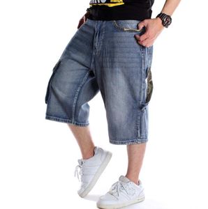 Męskie Plus Size Luźne Baggy Denim Krótkie Mężczyźni Jeans Moda Streetwear Hip Hop Long Capri Cargo Shorts Kieszonkowy Bermuda Mężczyzna Niebieski