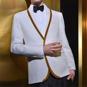 Wholesale white gold tuxedos resale online - White Gold Trim Men Suits Summer Style Pieces Jacket Pants Tie Ternos Masculinos Slim Fit Wedding Grooms Tuxedos Blazer Men s Blazers