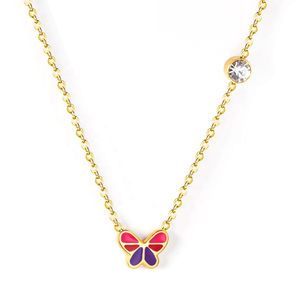 Cartoon Kids Gold Chain Children Girls Diamond Enamel Butterfly Charm Necklace