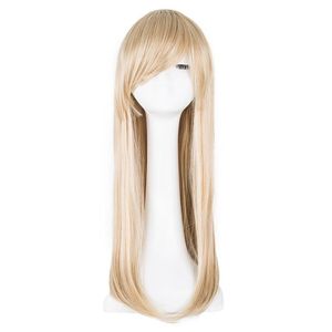 удар волос салон оптовых-Синтетические парики Blonde Fei Show Теплостойкие длинные волнистые волосы наклонные челки партия салон женщин наклонная женская волоска