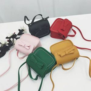 Wholesale baby girls leather handbags resale online - Free DHL INS Solid Color Bow Leather Handbags Baby Girls Mini Purse One shoulder Bag Infant Toddler Fashion Cute Crossbody Messenger Bags Ch