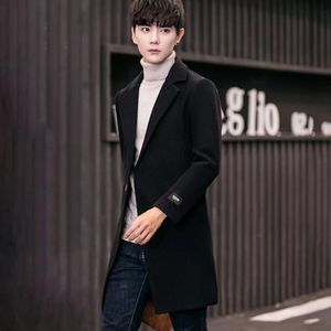erkekler için kore elbiseleri toptan satış-Günlük Elbiseler Ceket erkek Koreli Sürüm Genç Yün Slim Fit Orta ve Uzun Rüzgarlık Gençlik Trend Yün