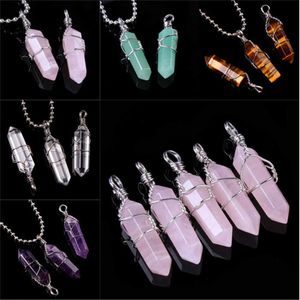 50 stks Fabriek Outlet Jewelry Wrapped Hangers Natuurlijke Gem Stone Draad Winding Bead voor het maken van Ketting Crystal Hexagonal Pendulum G0927
