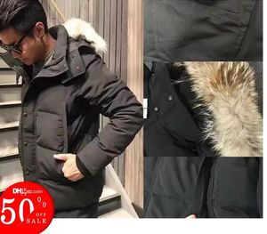 Szybkie przesyłanie zimowe kurtki prawdziwe wilk futro najwyższej jakości moda Kanada męska kurtka Parka Fusion Fit Men Coats Duck Doudoune Parkas of M