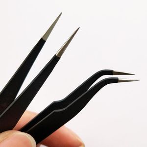 Wholesale button black for sale - Group buy Sewing Notions Tools Stainless Steel Black Curved Straight Picking False Eyelash Nail Art Eyebrow Tweezers Anti Acid Nipper Buttons Rhines