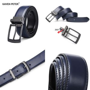 Wholesale leather belt business brown resale online - Luxury Fashion Male Reversible Leather Belt Men Business Trouser Genuine Belts For Jeans Blue Dark Brown Black