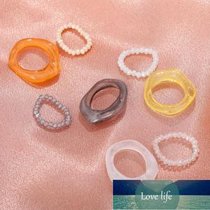 Nya roliga pärlstav harts ringar bitars uppsättning koreanska akrylringar för kvinnor sommar smycken blå vit lila söt ring anell bague gåva