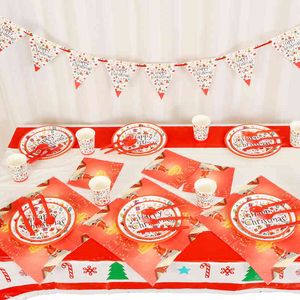 Wholesale red paper straws resale online - Factory Outlet Party decoration Red Merry Christmas paper cup tray Pennant straw Banner Supplies O045