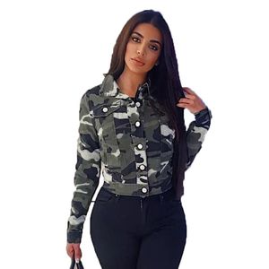 kısa camo ceket toptan satış-Kadın Ceketler Kamuflaj Ceket Rahat Kısa Stil Ordu Yeşil Camo Denim Askeri Manteau Femme Ceket Strheatwear Tops