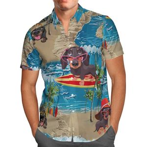 ingrosso navigazione hawaiana-Camicie casual da uomo D stampato anime cucciolo surfing manica corta per uomo sciolto cardigan maglietta pulsante plus size stile hawaiano estate