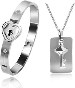 ensemble collier et bracelet achat en gros de Bracelet assorti Couple couple Couple bracelet de serrure cardiaque et collier de pendentif clé pour hommes femmes set