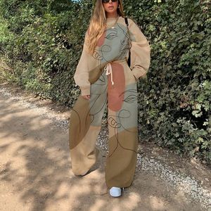 boyun pantolon takımları toptan satış-Kadın Eşofman Tasarımcısı Rahat Yuvarlak Boyun Gevşek Baskı Temel Kadın Kazak Seti Moda Hoodies ve Sweatpants Setleri Takım Elbise