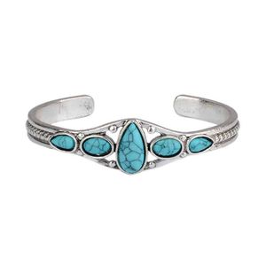 klasik gümüş geniş kol düğmesi toptan satış-Bohemian Gümüş Turquoises Mavi Taş Açık Bileklik Kadınlar Vintage Takı Hint Manşet Bilezik kadın Geniş Bilek Bilezikler