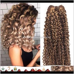 WeFts Extensions Produkter Drop Leverans Remy Brazilian Human Weave Curly Färg Piano Ombre Blond J Red Bury Hair Buntles TN2YM