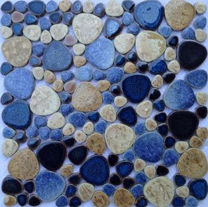 pubble pool оптовых-Обои Blue Beige глазурованные галька керамическая мозаика плитка для DIY кухня задняя панель для ванной комнаты душевой душ садовый бассейн пола настенный кирпич шт