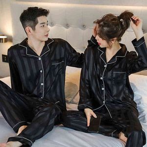 Wholesale black white striped pajamas resale online - Luxury Pajama Suit Satin Silk Pajamas Sets Couple Sleepwear Pijama Lovers Night Suit Men Women Casual Home Clothing Nightwear
