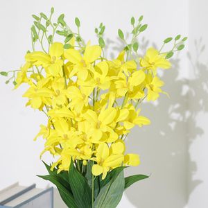 3pcs silke cattleya konstgjorda blommor hög kvalitet för dekoration diy studio hem bröllop falska blomma orkidéer lång gren gul dekorativ