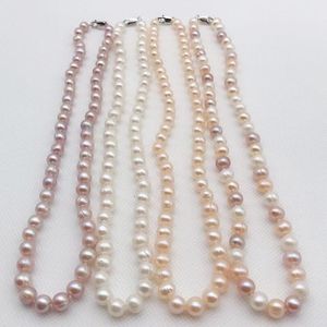 pearl-chokers. großhandel-Natürliche kultivierte Fadenperle mm Weiß Rosa Lila Multicolor Halskette Sterling Silber Verschluss
