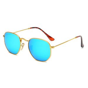 coloured lens sun glasses toptan satış-Yüksek Kaliteli Altıgen Kadının Güneş Gözlüğü Cam Lens Lüks Erkek Güneş Gözlükleri Renk Erkekler Tasarımcı Gözlük Metal Menteşe Moda Marka Kadın Gözlükler ile Kutusu